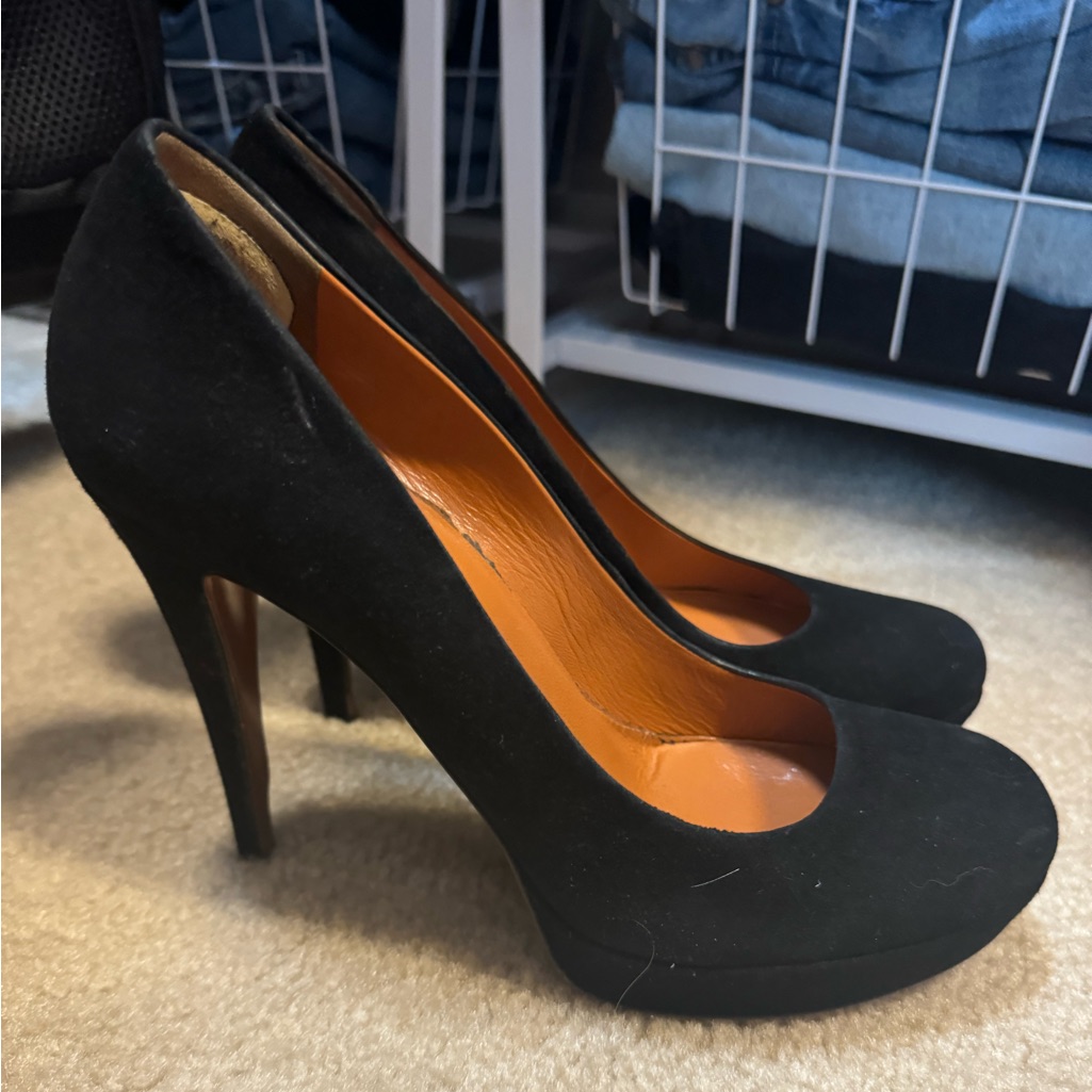 Authentic Gucci Black Suede Round Toe Stiletto Platform Heels Eu Size 40 Or Us 9